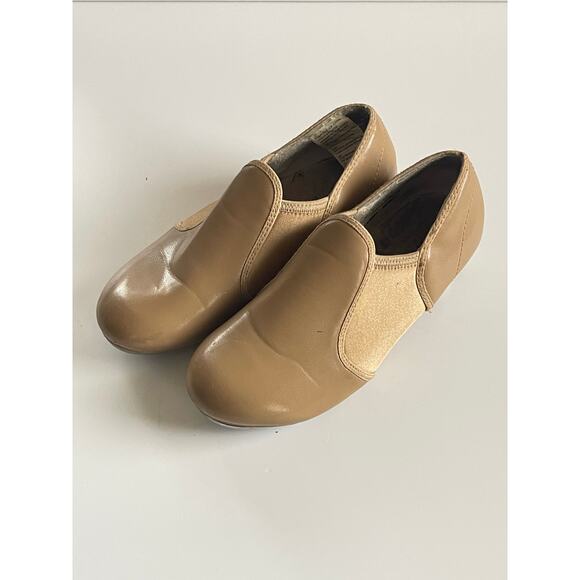 Revolution Dancewear Slip On Tap Shoes Tan Beige Leather Size 3.5 AD - Picture 1 of 8